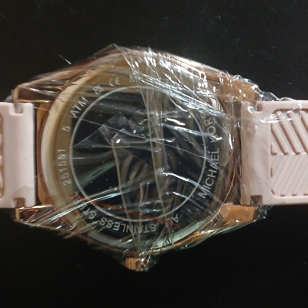 Michael Kors Pink and Gold Logo Dial Silicone Strap Watch - Picture 8 of 10